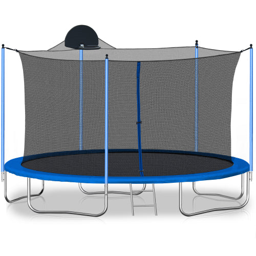 12FT Trampoline with Safe Enclosure Net, Recreational Trampoline with Waterproof Jump Mat for Backyard Park Kindergarten for Kids Teens Adults