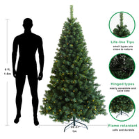 Pre-lit Christmas Tree, 6 Ft Artificial Hinged Xmas Tree with 300 UL-Certified LED Lights,1000 Branch Tips and Foldable Metal Stand for Indoor Outdoor Christmas Party Holiday Decoration, Green