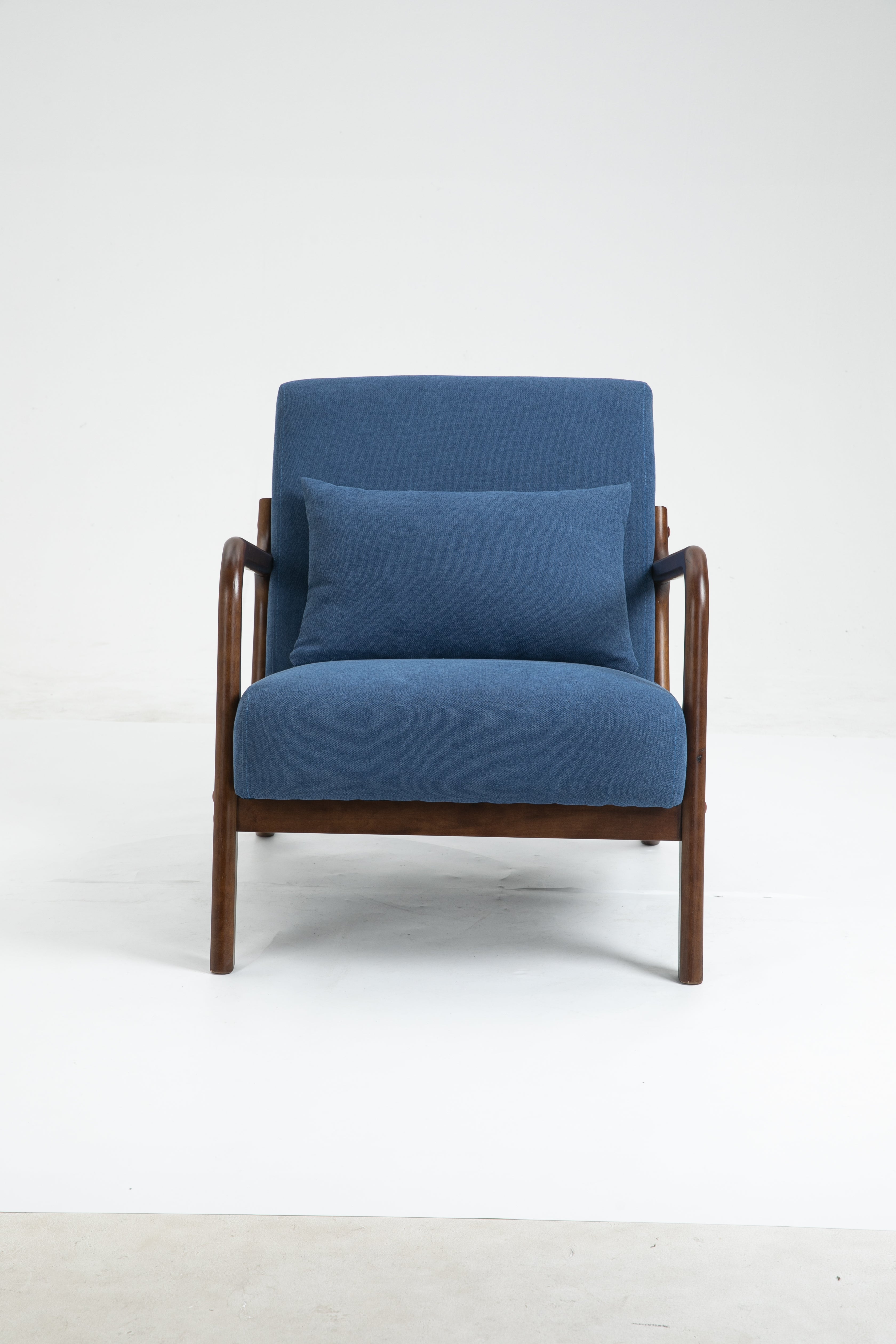 Velvet Accent Chair with Wood Frame, Mid Century Modern Living Room Chairs with Pillow, Single Lounge Reading Armchair for Bedroom, Sunroom, Living Room, Blue