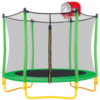 5.5FT Mini Round Trampoline for Kids, Indoor Outdoor Trampoline with Enclosure Net, Basketball Hoop and Ball, Toddler Small Trampoline Gifts for Boy and Girls, 220 lbs Weight Capacity, Green