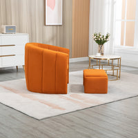 Modern Velvet Accent Chair with Ottoman, Upholstered Armchair with Wooden Frame, Single Leisure Barrel Chair for Living Room, Bedroom, Dorm, Orange