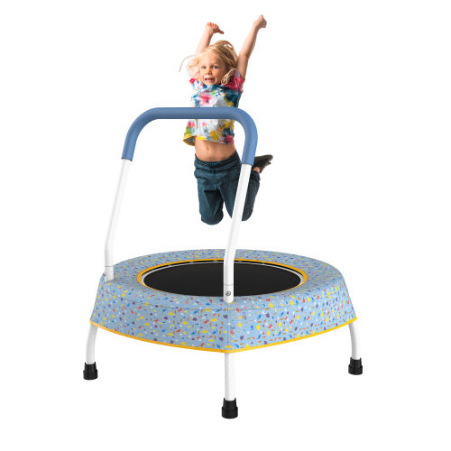 27.5 Inches Toddler Trampoline, Sports Trampoline with Handle for Kids 1 Year, Fitness Trampoline for Boys and Girls, Blue