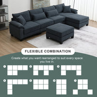 Corduroy Modular Sectional Sofa,Comfortable U Shaped Sofa Couch with Armrest Bags,6 Seat Freely Combinable Sofa Bed for Living Room,Grey