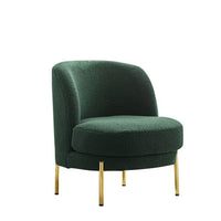 Velvet Living Room Chair, Cute Barrel Chair with Golden Adjustable Metal Legs, Boucle Fabric Upholstered Leisure Single Sofa Club Chair, Green