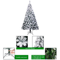 7 FT Flocking Christmas Tree, White Flocking PVC Artificial Hinged Christmas Decor Tree, 1300 Branches Spread Out Naturally Tree with Metal Base, Indoor Xmas Decoration for Home Office Party Holiday