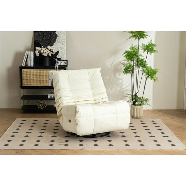 Leather Swivel Glider Power Recliner Chair with USB Charger and Side Pocket, Leisure Style Rocking Chair, Single Sofa Chair for Living Room,Bed Room Library,White