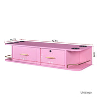 Wall Mount Salon Stations for Hair Stylist, Barber Hair Stations with 2 Drawer and 5 Round Holes for Hair Dryer, Pink