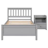 2 Pieces Twin Bedroom Furniture Sets for Kids Teens Adults, Twin Size Platform Bed with a Nightstand, Solid Wood Platform Bed Frame with Headboard and Footboard, Mattress Not Included, Grey