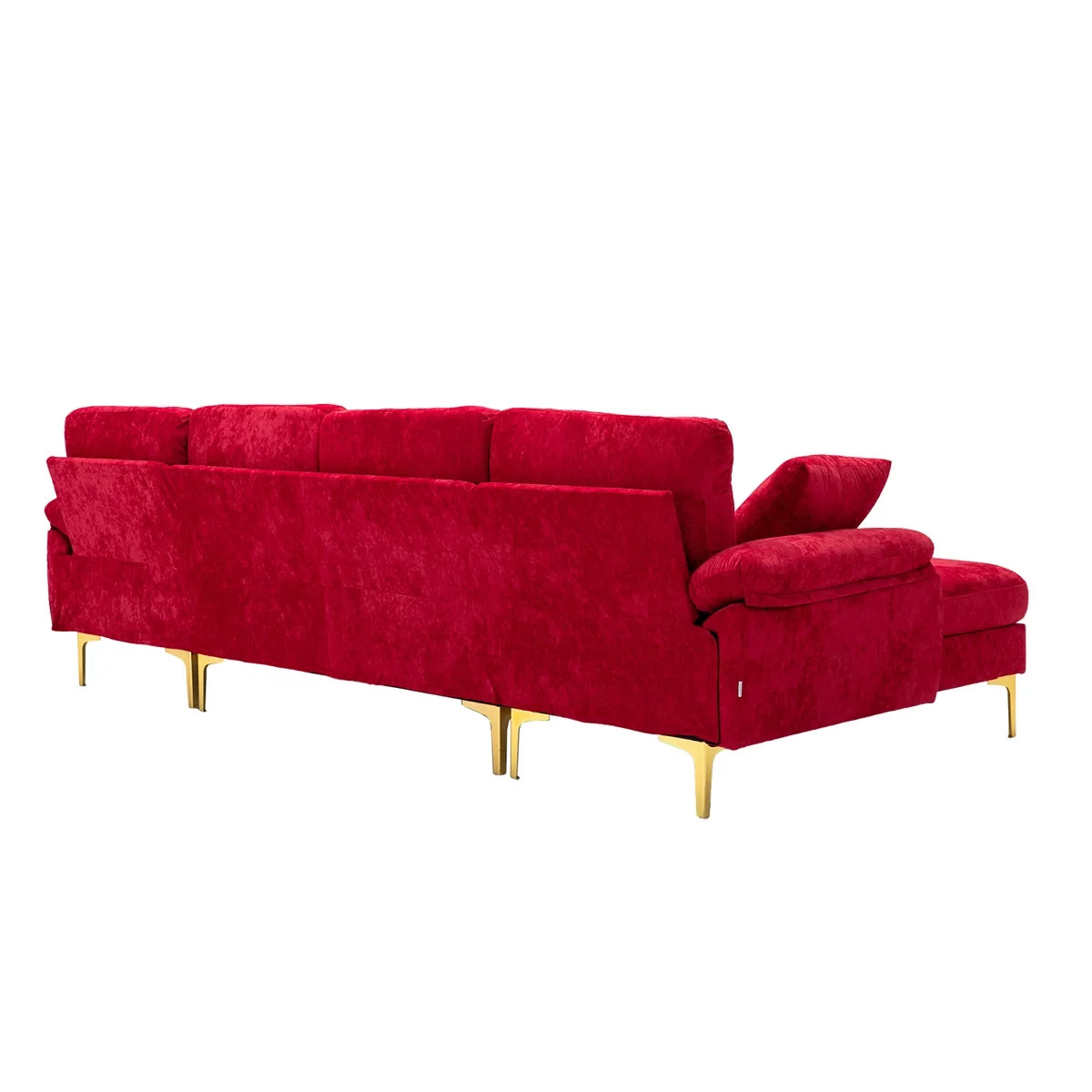 U-Shaped Sectional Sofa Couches with Movable Ottoman, Upholstered Accent Sofa Futon Sleeper Sofa with Extra Wide Double Chaise, 114.42'' Modular Sofa with 2 Pillows & Golden Metal Legs, Teal Red