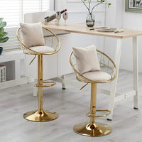 Velvet Bar Stools Set of 2,Swivel Barstool with Gold Base & Footrest,Height Adjustable Bar Chair,Upholstered Counter Height Dining Chair,Kitchen Island Chair for Living Room Pub Office,Off White