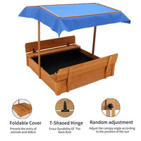 Wood Sandbox with Cover,Sand Box with 2 Bench Seats for Aged 3-8 Years Old,Sand Boxes Sand Pit for Backyard Garden Beach Patio Outdoor,Natural Wood