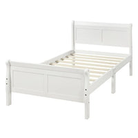 Twin Size Wood Platform Bed, Platform Bed Frame Mattress Foundation Sleigh Bed with Headboard Footboard, Wood Slat Support, White