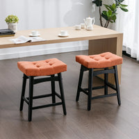 25" Counter Height Barstools Set of 2, Upholstered Bar Stools with Solid Wood Legs & Footrest, Backless Saddle Stool, Comfy Dining Chairs Island Chairs, for Kitchen, Pub, Dining Room, Orange