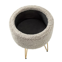 15" Wide Round Storage Ottoman Footstools with Anti-Slip Pad, Round Vanity Stool Chair with Metal Legs, Sherpa Polyester Fabric Small Side Table Coffee Table for Living Room, Hallway and Bedroom, Gray