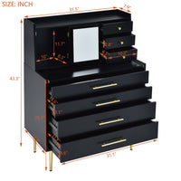 Storage Dresser, Elegant Vanity Makeup Table with Mirror and Retractable Table, Functional Storage Dresser Dressing Table with 7 Drawers and Hidden Storage for Bedroom, Black