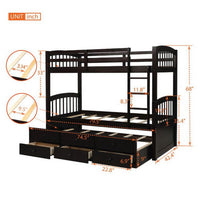 Twin-Over-Twin Bunk Bed with Trundle and 3 Storage Drawers, Twin over Twin Bunk Bed with Ladder, Safety Rail, Bedroom Guest Room Furniture, Space-Saving Design,for Kids,Teens,No Spring Needed,Expresso