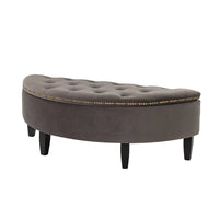 Upholstered Storage Bench, Half Moon Ottoman Bench with Button-Tufted and Nail Head Trim, End of Bed Bench for Bedroom Living Room Entryway, Gray