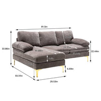 L-Shaped Sectional Sofa, Soft Fabric Sofa with Armrest & Padded Cushion & Sturdy Metel Leg, Elegant Design Accent Sofa for Apartment, Small Space, Gray