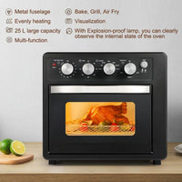 Toaster Oven 25L Large Capacit, Multi-function Stainless Steel Finish Family Size Air Fryer Oven, 6 Accessories Included,Black/ Matte Stainless