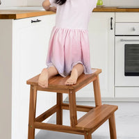 Wooden 2 Step Stool for Children and Adults, Kitchen Step Stool with 250lbs, Multifunctional Large Step Helper for Toilet, Bathroom and Bedroom, 16.9"D x 15.4"W x 19.6"H, Natural