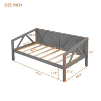 Twin Size Daybed, Platform Bed Frame with Under Bed Storage Space, Multi-Functional Sofa Bed Frame with Triangle Armrest and Wood Slat Support for Living Room Bedroom, No Box Spring Needed, Gray