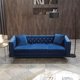 2 Piece Modern Velvet Sectional Sofa Set, Jeweled Button Tufted 3 Seater Sofa and Loveseat with Copper Nails Trim, 4 Pillows Included, 5 Seater Living Room Sofa Set, Blue