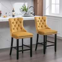 Modern Velvet Counter Bar Stools Set of 2, Contemporary Velvet Upholstered Barstools, Full Back Counter Height Chairs, Button Tufted Dining Chair, Leisure Style Bar Chairs,for Kitchen, Gold