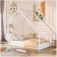 Twin Size House Bed, Wooden Floor Bed Frame with Roof for Toddlers Kids Girls Boys, Can be Decorated, White 80.3"L x 41"W x73.2"H