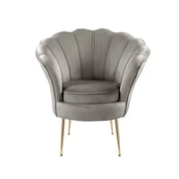 Accent Chair Modern Lounge Chair with Metal Legs and Seashell Back, Tufted Backrest Comfy Chair for Reading Bedroom Living Room, Mid-Century Modern Single Sofa Chair with Armrest, Gray