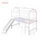 Twin Loft Bed with Slide and Ladder, Metal House Loft Bed Frame with Two-sided writable Wooden Board, Loft Bed for Girls Boys Teens, White