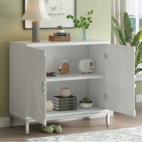 Sideboard Storage Cabinet, Simple Accent Cabinet with Doors and Solid Wood Veneer, Modern Buffet Cabinet Entryway Cabinet with Storage and Metal Leg Frame for Living Room, Dining Room, Home, White