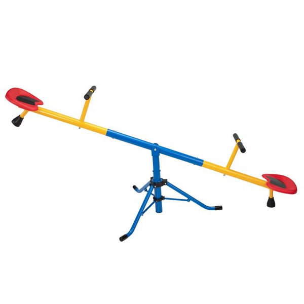 Kids Swivel Seesaw, Metal Teeter Totter with Stopper Pole for Children Indoor or Outdoor, Kindergarten Activity Facility for Playground, Blue&Red