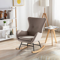 Rocking Chair Nursery, Velvet Fabric Rocking Chair with Padded Seat Cushion and High Backrest, Comfy Accent Glider Chair, Modern Small Rocking Chair for Nursery, Living Room, Bedroom, Beige