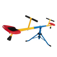 Kids Swivel Seesaw, Metal Teeter Totter with Stopper Pole for Children Indoor or Outdoor, Kindergarten Activity Facility for Playground, Blue&Red