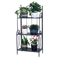 3 Tier Foldable Black Metal Indoor Plant Stand, Display Shelf Rack, 3 Flower Pot Holder Shelves Planter Display Storage Shelf for Home Garden Patio Bathroom Living Room