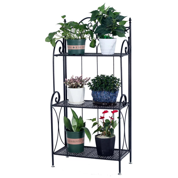 3 Tier Foldable Black Metal Indoor Plant Stand, Display Shelf Rack, 3 Flower Pot Holder Shelves Planter Display Storage Shelf for Home Garden Patio Bathroom Living Room