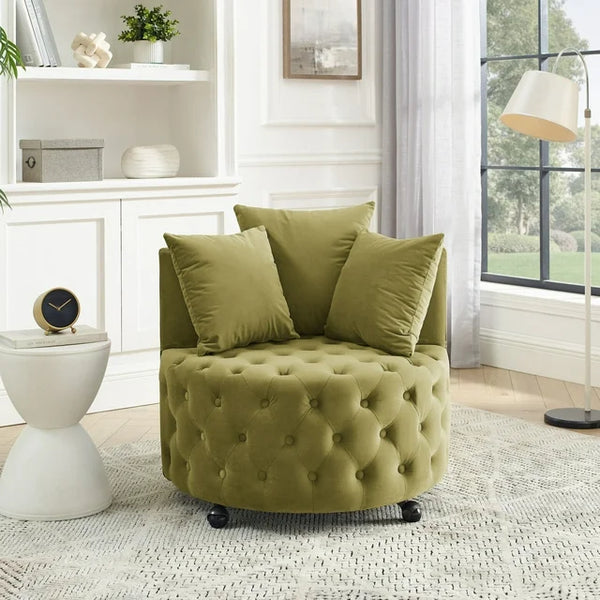 Swivel Barrel Chair with 3 Pillows Leisure Round Accent Armchair