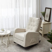 High Back Rocking Chair Nursery Chair with Side Pocket,Fabric Single sofa with Thick Padded Seat&Backrest,lazy sofa balcony reclining sofa adjustable chair