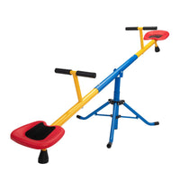 Kids Swivel Seesaw, Metal Teeter Totter with Stopper Pole for Children Indoor or Outdoor, Kindergarten Activity Facility for Playground, Blue&Red