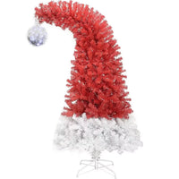 6FT Christmas Tree, Hinged Fraser Fir Artificial Fir Bent Top Christmas Tree,Xmas Tree,Bendable Santa Hat Style Christmas Tree, Holiday Decoration with 1,250 Lush Branch Tips,300 LED Lights, Red