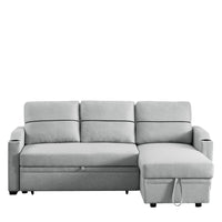 Convertible Sofa Bed with Pull-out Seat, 82Inch L-shaped Sectional Sofa Couch with Storage Chaise and Cup Holders on Armrests, Modern Corner Sofa Bed with Backrest for Living Room, Light Gray