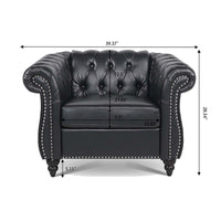 Single Sofa Chair, 1 Seater Sofa Chesterfield Leather Chair Accent Club Armchair Upholstered Single Sofa Chair with Nailheads and Solid Wood Legs, Tufted Lounge Chair for Living Room, Black