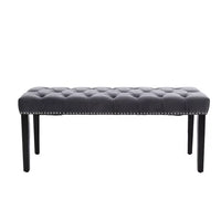 Upholstered Tufted Bench Ottoman,Velvet Dining Bench Bedroom Bench with Wooden Legs,Modern Elegant Accent Bench for Entryway Dining Room Living Room, Dark Gray