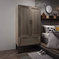 Wardrobe Armoire Closet with 2 Door, Freestanding Wardrobe Cabinet with Drawer & Hanging Rod, Bedroom Armoire Clothes Organizer, Grey(38" W x 20.5" D x 70.9" H)