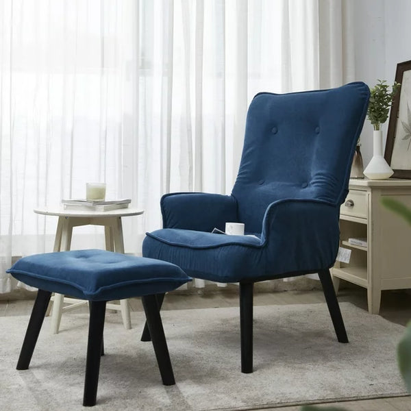 Accent Chair with Ottoman, Upholstered Fabric Armchair with Armrests and Adjustable Backrest, Modern Vanity Chair with Arms Tall Back Desk Chair for Bedroom