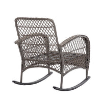 3-Piece Outdoor Rocking Chairs Set,2 Patio Chairs with 1 Glass Top Coffee Table,Rattan Chairs Set with Padded Cushions,Wicker Patio Furniture Set,for Garden,Backyard,Bistro