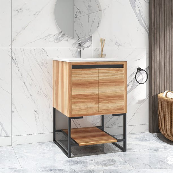 24inch Freestanding Bathroom Vanity Combo and Integrated Single Sink Set, Wood Bathroom Storage Cabinet with One Shelf and Cabinet