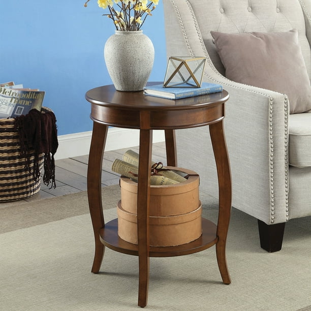 Wooden Round Top Side Table with 1 Bottom Shelf, Pedestal Table End Table Sofa Table Nightstand with Stylized Legs for Living Room, Bedroom and Office, 18"Dia x 24"H, Walnut