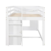 Twin Size Loft Bed with Storage Drawers and Bedside Tray, Wooden Low Loft Bed Frame with Cabinet, Farmhouse Loft Bed for Kids, Girls, Boys and Teens, No Box Spring Required, White