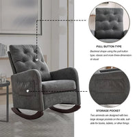 25.6"W Accent Rocking Chair, Upholstered High Backrest Nursery Glider Rocker with 2 Side Pockets,Button Tufted Armchair, Lounge Sofa Chair, for Living Room/Bedroom/Nursery,Gray